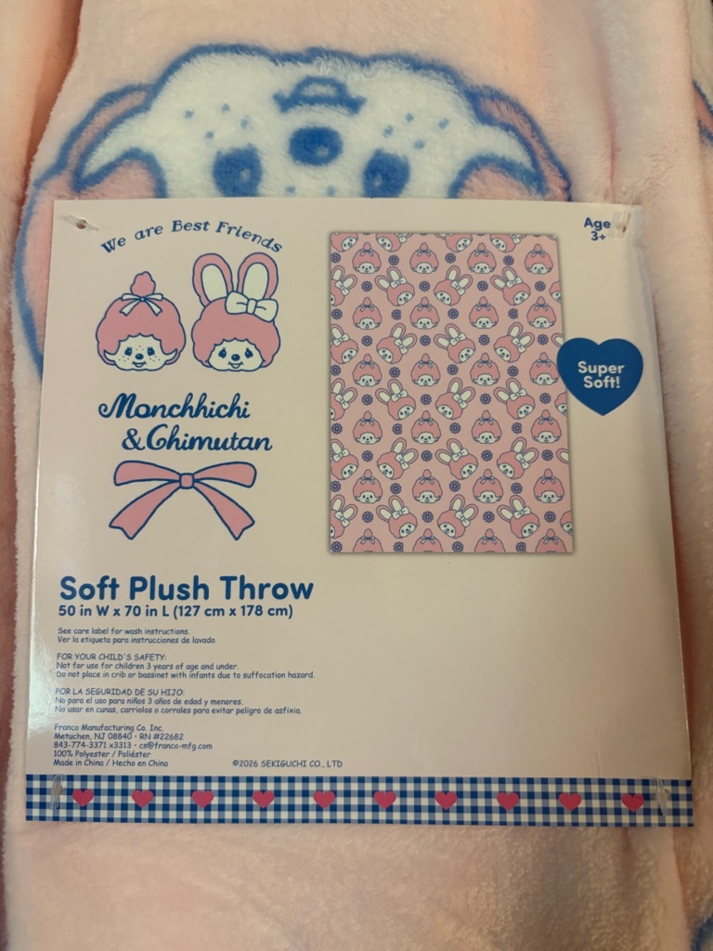 Monchhichi & Chimutan Soft Plush Throw - Pink